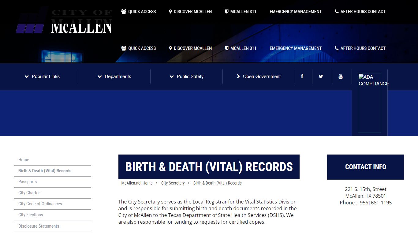 Birth & Death (Vital) Records - McAllen
