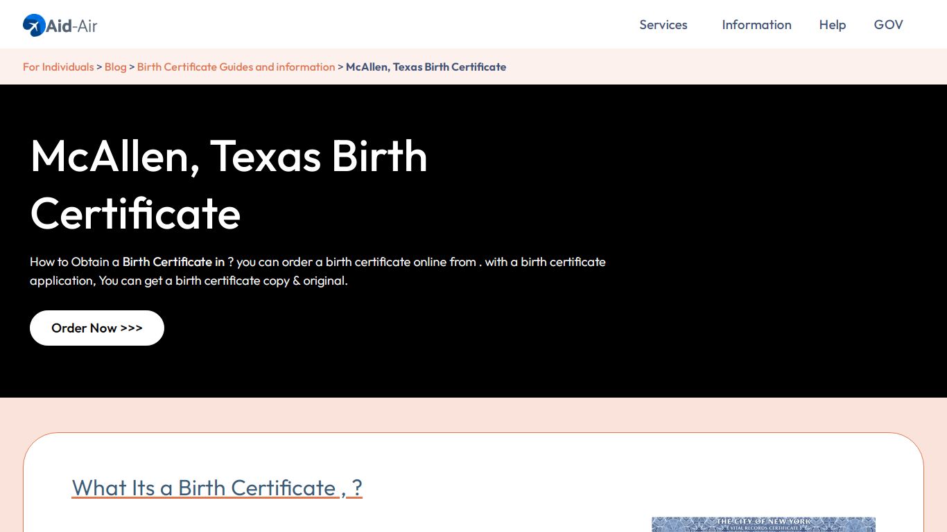 Order U.S. Birth Certificate in McAllen | Texas, USA | Aid-Air