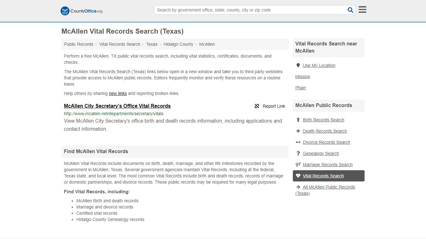 Vital Records Search - McAllen, TX (Birth, Death, Marriage & Divorce ...