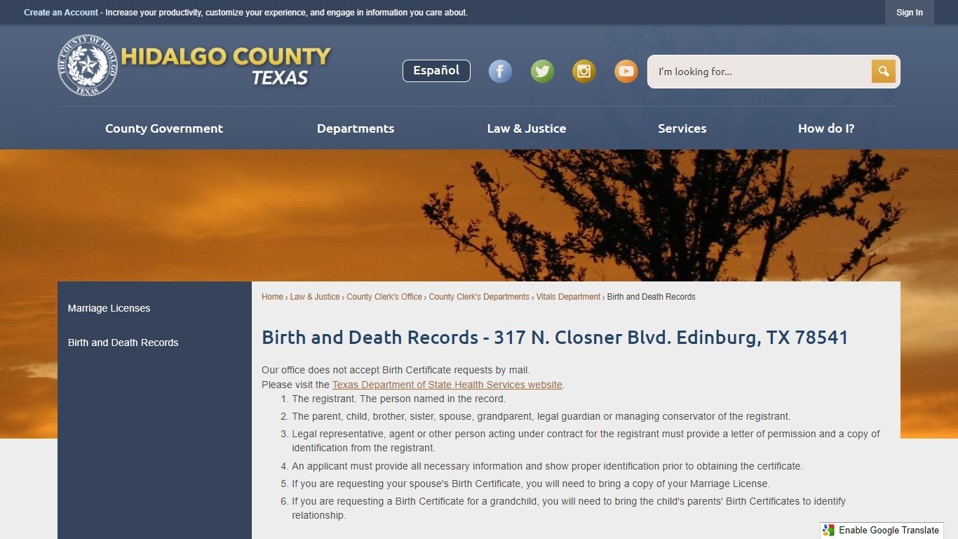 Birth and Death Records - Hidalgo County, Texas